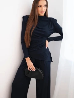 Dámský bavlněný komplet s blůzou a kalhotami s širokými nohavicemi granátový