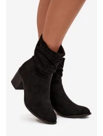 Dámské kotníkové boty s řasením na sloupkovém podpatku S.Barski – černé