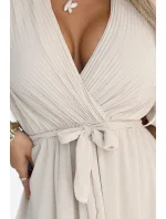 545-3 Dlouhé šaty se skládaným výstřihem a kosticemi - BEACH