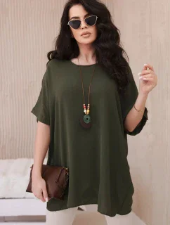 Oversized halenka s přívěskem khaki