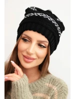 Dámská zimní čepice s vzorem a vlnou K425 černá Dámská zimní čepice s vzorem a vlnou K425 černá