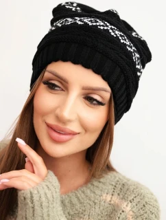 Dámská zimní čepice s vzorem a vlnou K425 černá