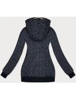 Tmavě modrá rozepínací dámská mikina se vzorem srdíček (2315)