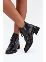 Kožené lakované dámské kotníkové boty na klínu Artiker 57C1117 Černé