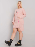 Větší růžové dámské šaty větší velikosti s kapsičkou