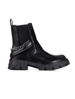 Zajímavé  kotníčkové boty dámské černé na plochém podpatku