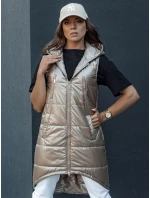 Dámská prošívaná vesta s kapucí dlouhá MERIS camel FashionStreet TY4451 Dámská prošívaná vesta s kapucí dlouhá MERIS camel FashionStreet TY4451