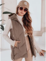 Dámská prošívaná vesta s kapucí tmavě béžová FashionStreet TY5109 Dámská prošívaná vesta s kapucí tmavě béžová FashionStreet TY5109