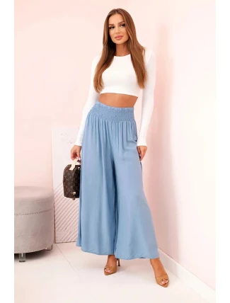 Dámské kalhoty z viskózy s elastickým pasem z denimu