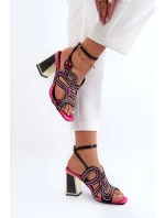 Ozdobené Dámské Sandály Na Podpatku D&A CR952 Černé