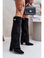 Kozačky Na Podpatku S Otočeným Zvrškem Zateplené Černé Urelli