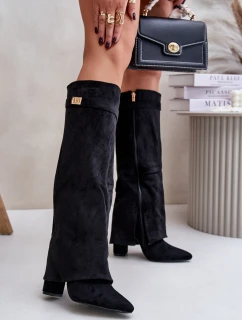 Kozačky Na Podpatku S Otočeným Zvrškem Zateplené Černé Urelli