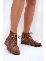 Dámské nízké kotníkové botky s perforovaným vzorem – hnědé S.Barski