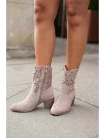 Dámské kotníkové boty S.Barski kovbojky na podpatku – béžové