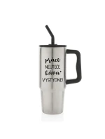 PRÁCE NEUTEČE, KÁVA VYSTYDNE! - stříbrný cestovní termohrnek 900 ml