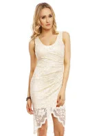 Společenské šaty MAYAADI Deluxe krajkové s asymetrickou sukní krémové - Béžová - MAYAADI Společenské šaty MAYAADI Deluxe krajkové s asymetrickou sukní krémové - Béžová - MAYAADI