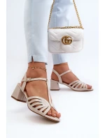 Lakýrované dámské sandály na podpatku Sergio Leone SK880 Béžové