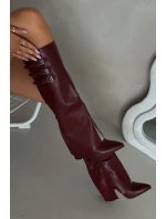 Dámské Kozačky Na Podpatku Otočený Svršek Pásky S Přezkami Bordové Nirisa