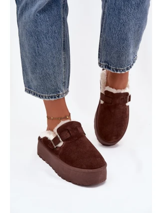 Ženské Sněhule S Kožešinou A Přezkou Na Platformě Čokoládové Jessina