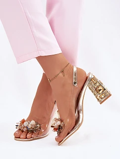 Průhledné sandály na podpatku s krystaly Vinceza 70121 zlaté
