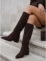 Dámské semišové kozačky na podpatku, zateplené, hnědé, FashionStreet ZY1435 Dámské semišové kozačky na podpatku, zateplené, hnědé, FashionStreet ZY1435