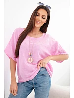 Dámská bavlněná oversize halenka s krátkým rukávem bonbónově růžová