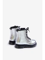 Zateplené dívčí lakované boty na zip stříbrné Novita