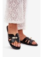 Ploché Dámské Pantofle S Páskem A Zlatým Detalem Černé Kerenza