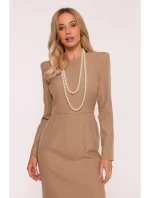S412 Tužkové šaty s ozdobnými rameny - béžové S412 Tužkové šaty s ozdobnými rameny - béžové