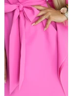 287-42 SOFIA Růžové motýlí šaty se zavazováním v pase - světle fuchsiová barva