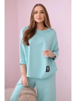 Bavlněná mikina kalhoty set tmavá máta