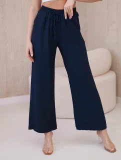 Viskózové kalhoty se širokými nohavicemi Námořnická modř