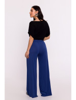 B289 Viskózové kalhoty s elastickým pasem - modré