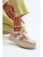 Dámské tenisky na platformě vyrobené z eko kůže, béžová moun Dámské tenisky na platformě vyrobené z eko kůže, béžová moun