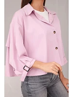 Dámská jarní bavlněná bunda zapínaná na knoflíky s límcem světle fialová