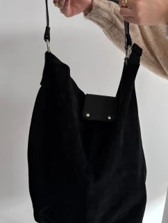 Velká Kožená Semišová Taška Černá Hanelle