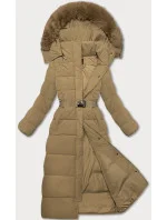 Dlouhá béžová hrubší bunda-kabát s opaskem (WD202306)