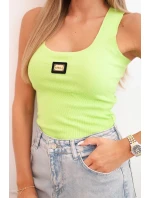 Dámská pruhovaná top na ramínkách s ozdobnou nášivkou jablečná zelená