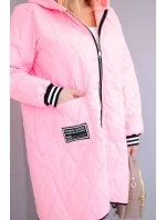 Dámská bunda Plus Size prošívaná s kapucí a sportovními manžetami cukrově růžová