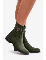 Dámské Botky Na Zip S Dekorativním Detalem Eko Semišové Zelené Lerioria