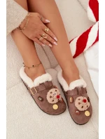 Dámské pantofle s ozdobami a sponou, zateplené kožíškem – hnědé Thalora Dámské pantofle s ozdobami a sponou, zateplené kožíškem – hnědé Thalora