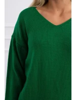 Svetr S202-15 s výstřihem do V zelený - Kesi