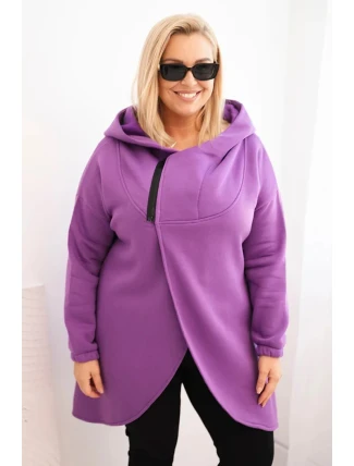 Dámská mikina Plus Size zateplená s kapucí a asymetrickým zipem tmavě fialová Dámská mikina Plus Size zateplená s kapucí a asymetrickým zipem tmavě fialová