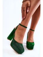 Dámské sandály třpytivé na podpatku Zelene Rosel Dámské sandály třpytivé na podpatku Zelene Rosel