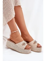 Dámské Pantofle Na Klínu S Pleteninou A Dekorací Béžové Isolene