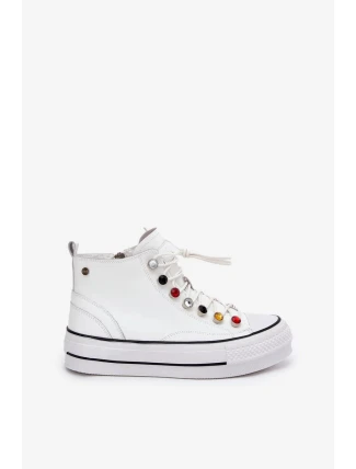 Dámské vysoké kožené trampky GOE – bílé