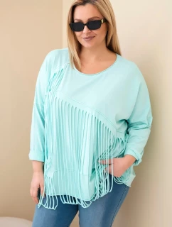 Dámská bavlněná blůza Plus Size s třásněmi mátová
