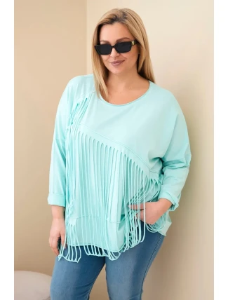 Dámská bavlněná blůza Plus Size s třásněmi mátová