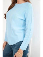Dámský svetr z viskózy s dlouhým rukávem a kulatým výstřihem modrý