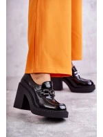 Lakované boty na masivním sloupku  Černé Jaime